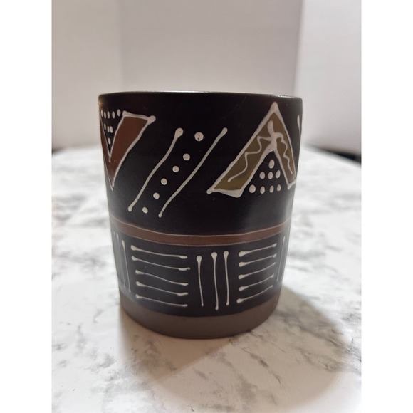 The Broken Arrow Hand Paint Coffee Mug 3.9" Brown Artsy Bohemian Cup Kitchenware - Picture 4 of 6